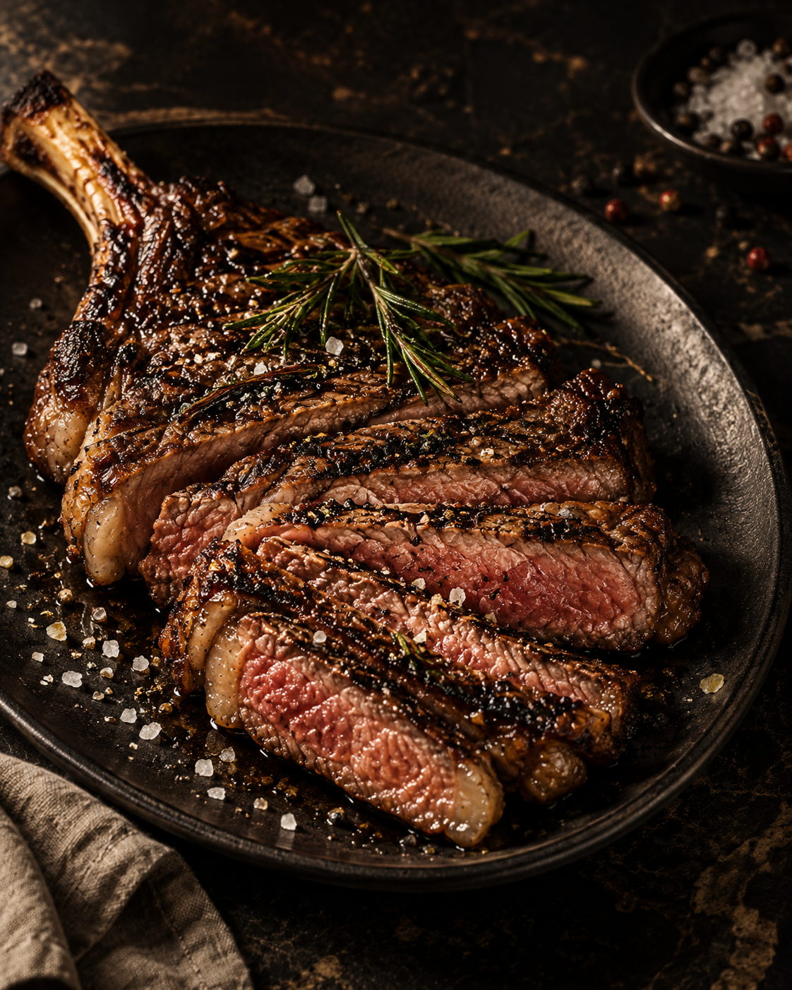Entrecôte grillée au romarin et gros sel